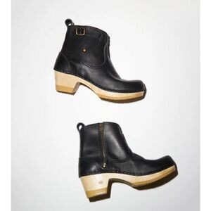 No. 6 Brown Leather Buckle Boots with Mid Wooden Heel